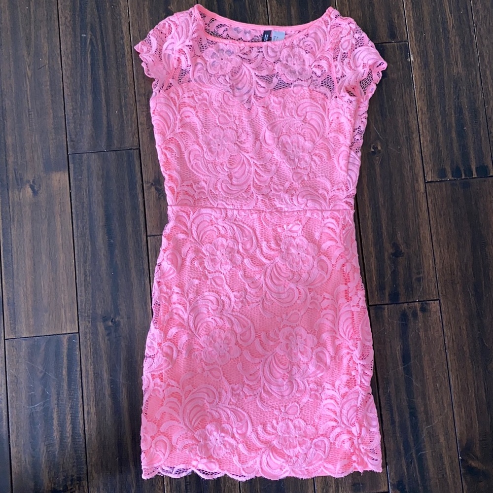 Neon pink lace dress